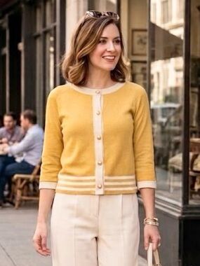 Sanctuary Button Down Cardigan Sweater 3/4 Sleeve Yellow Size S